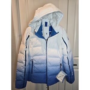 Spyder Womens Ski Jacket Coat White Blue 12 Large Falline GTX Down New